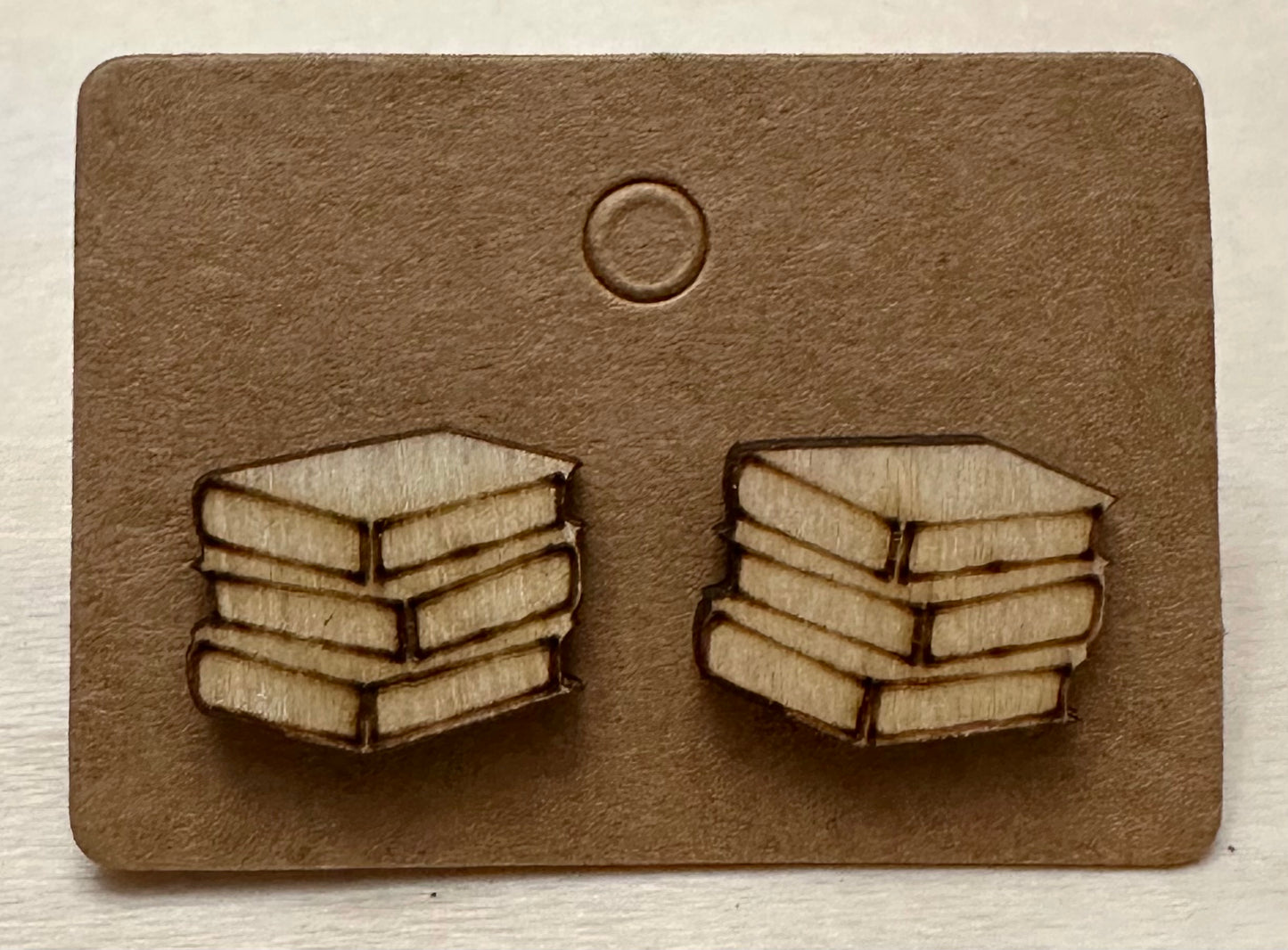 Wooden Engraved Earrings - Book Stack