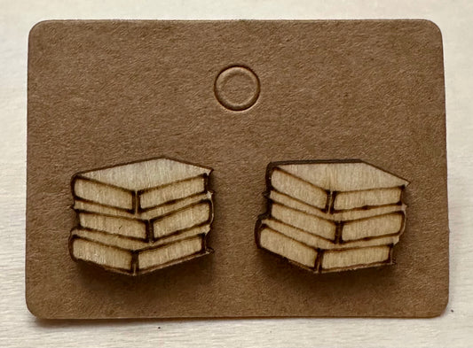 Wooden Engraved Earrings - Book Stack
