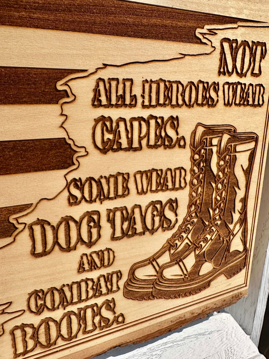 Military Heroes Wear Dog Tags and Combat Boots with Flag Live Edge Rectangular Plaque