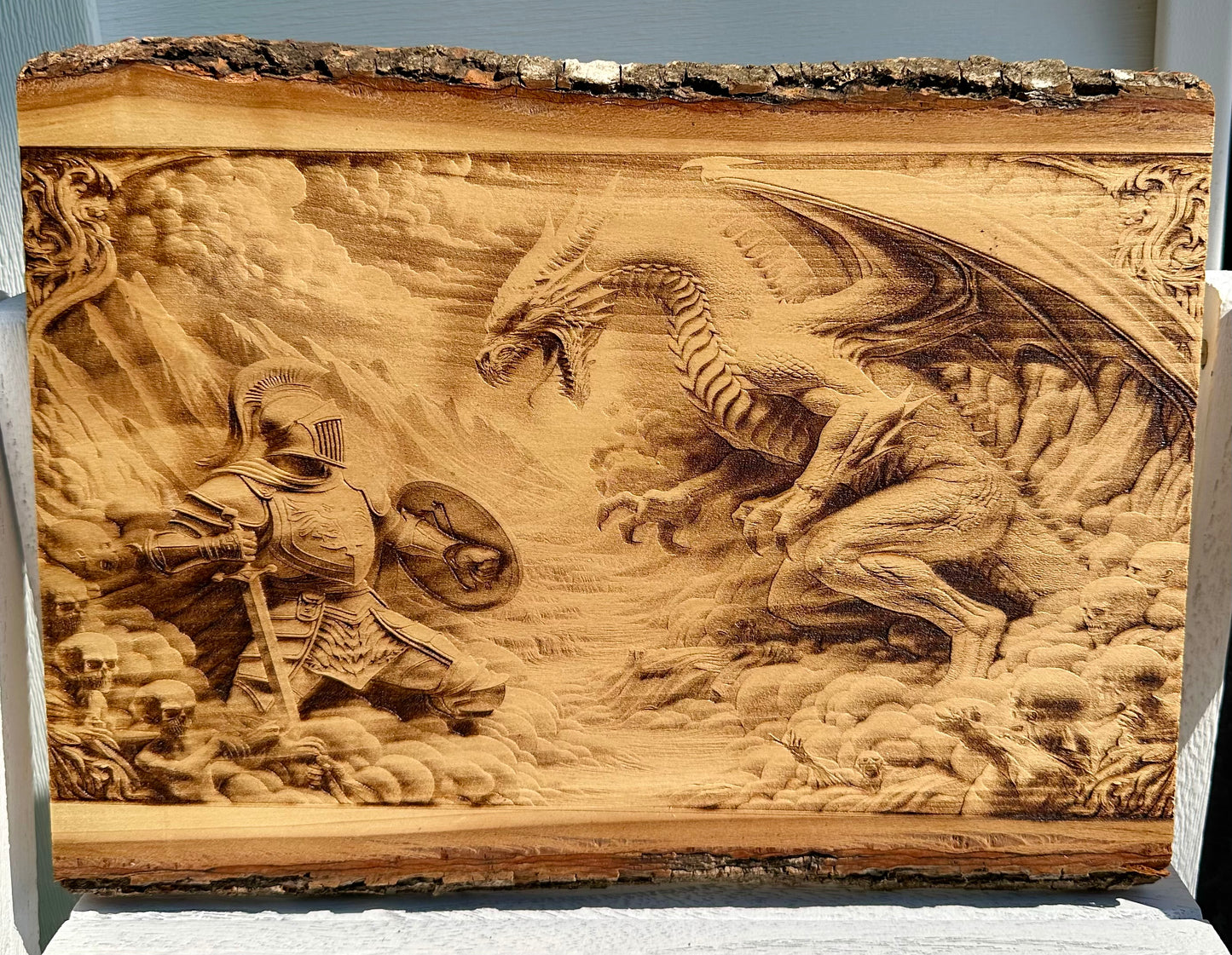 Knight Fighting Dragon Live Edge Rectangular Plaque