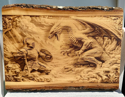Knight Fighting Dragon Live Edge Rectangular Plaque