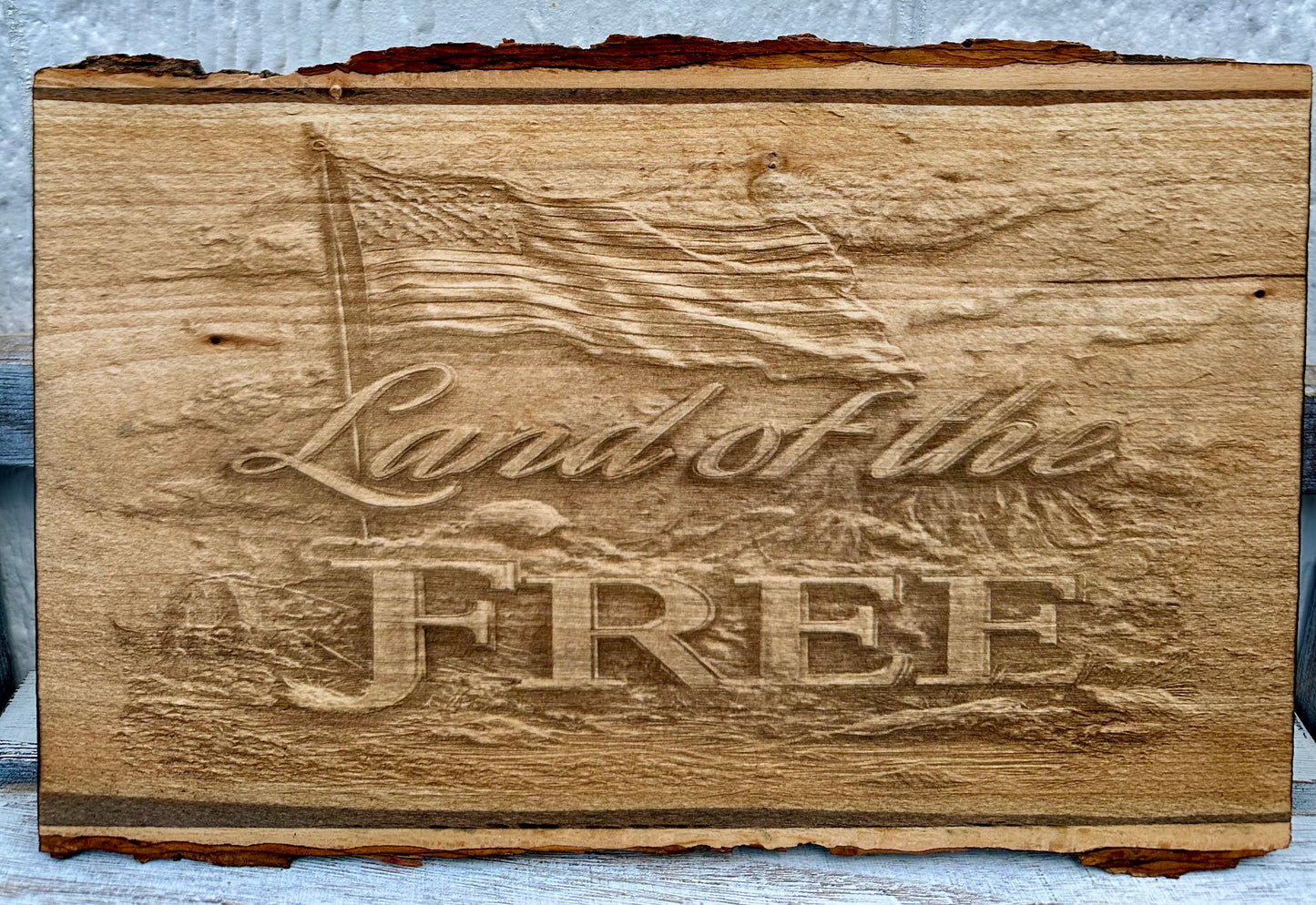 Patriotic Land of the Free Live Edge Rectangular Plaque