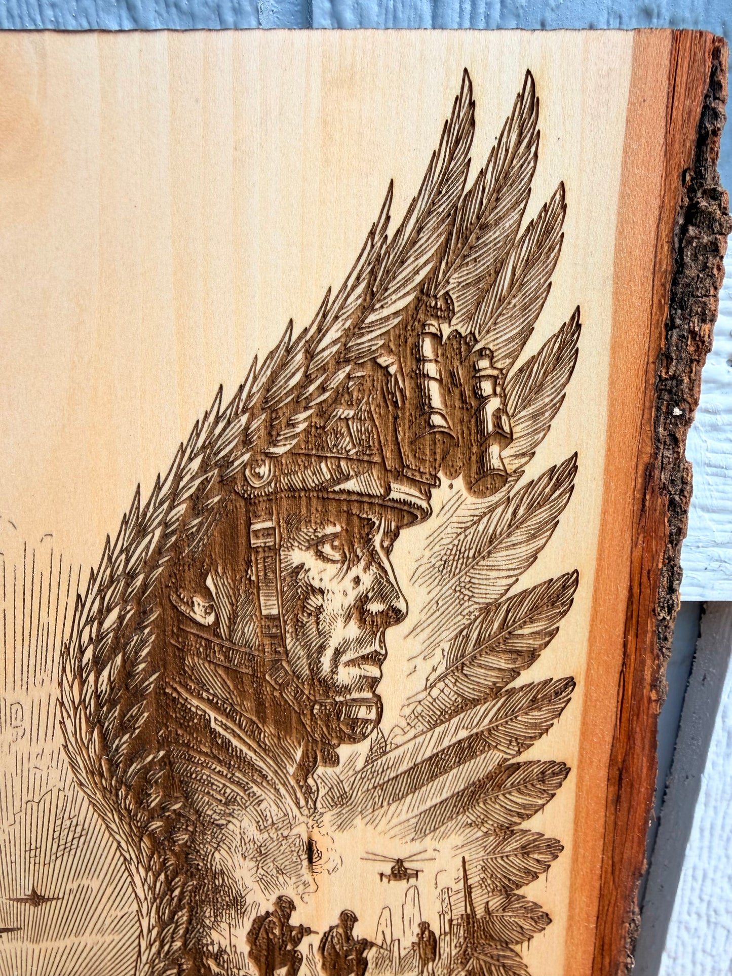 Plaque Live Edge Rectangular - Military Angel Wings