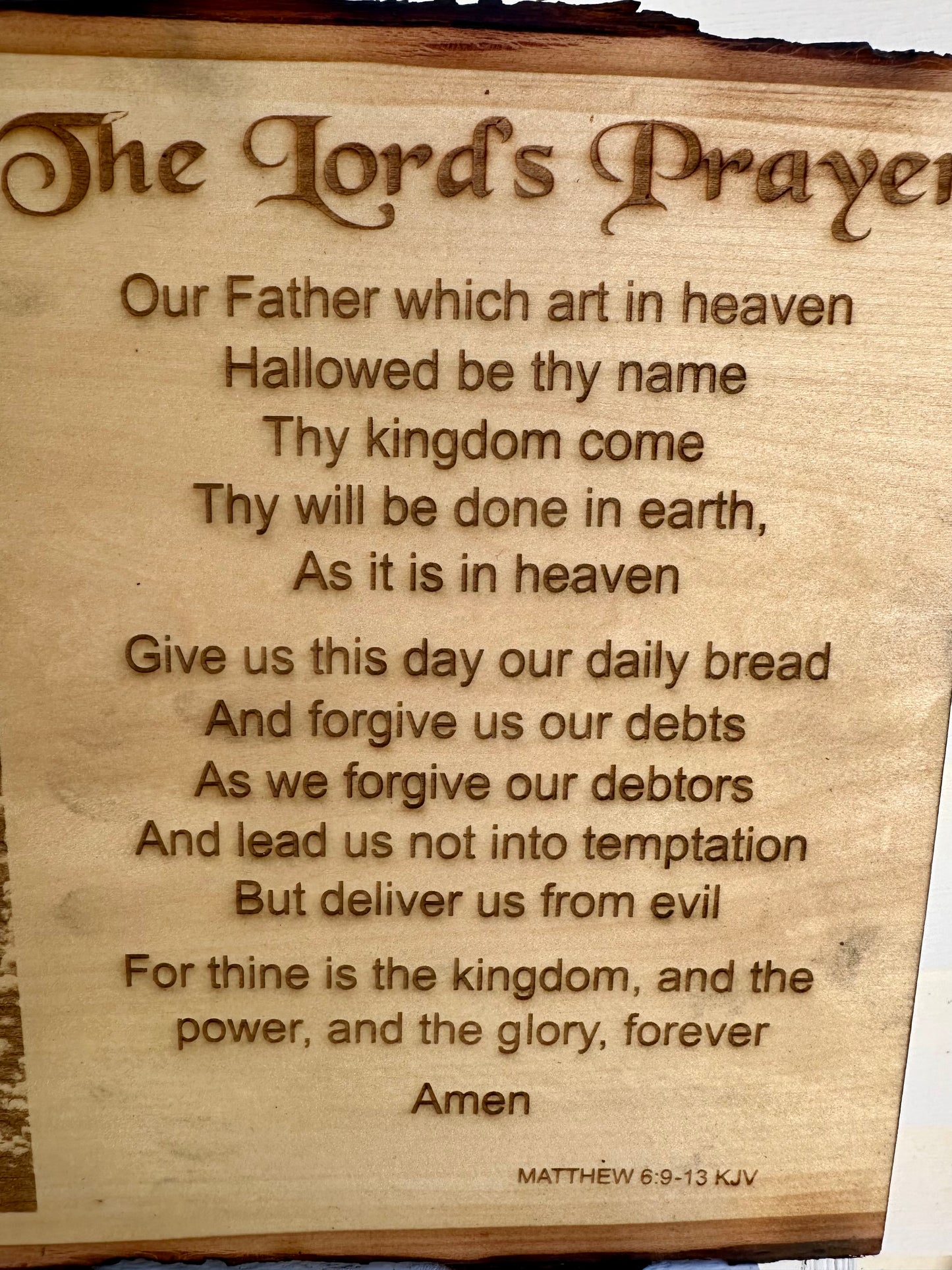 The Lord’s Prayer with Reaching Jesus and Flag Live Edge Rectangular Plaque