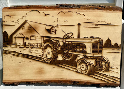 Barn and Tractor Live Edge Rectangular Plaque