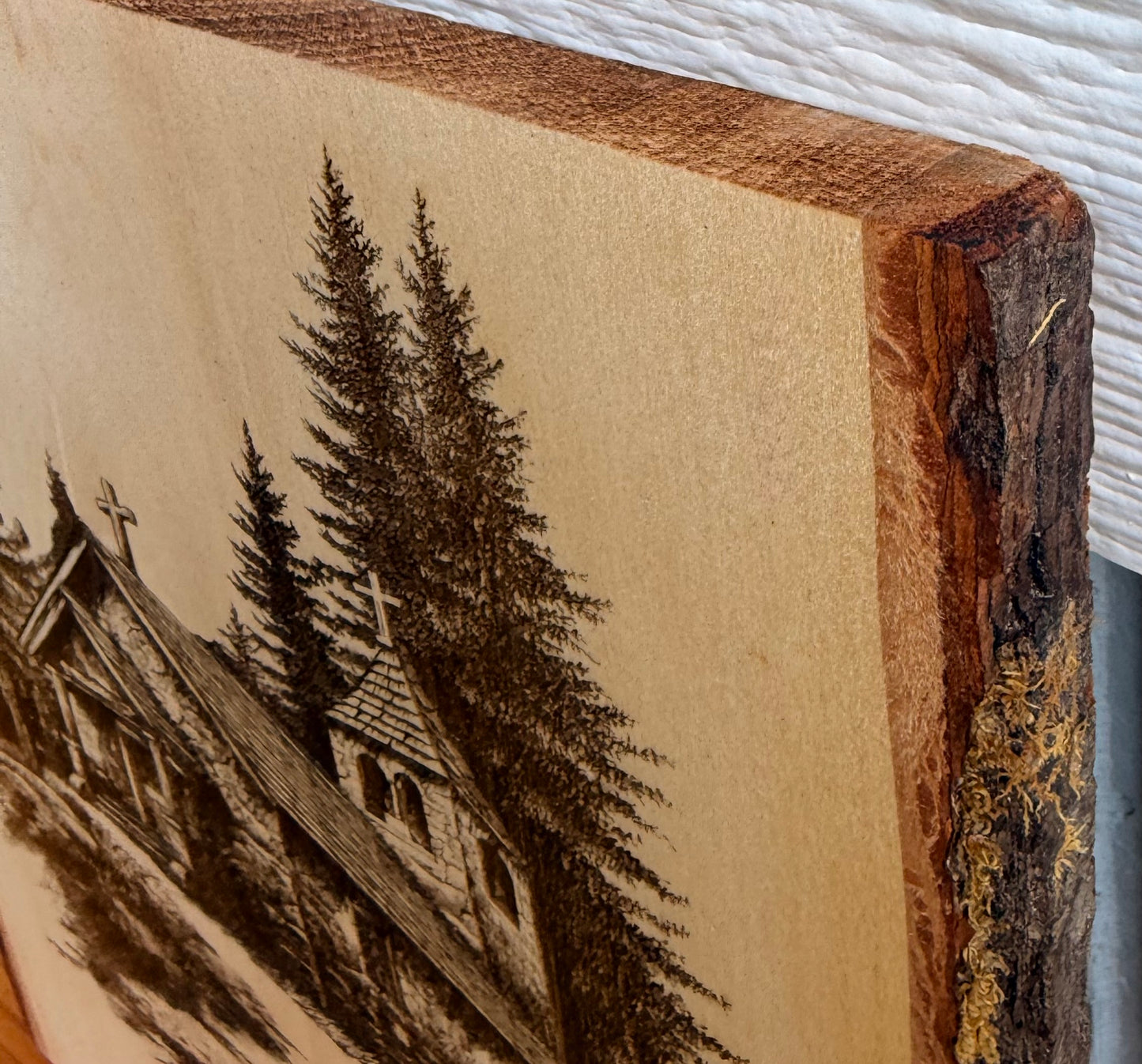 Plaque Live Edge Rectangular - Wooded Church with Path