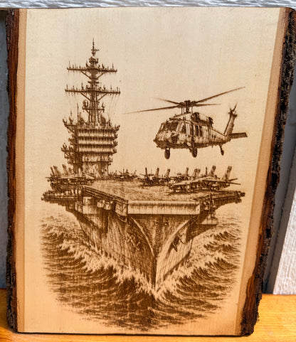 Plaque Live Edge Rectangular - Carrier with Helicopter