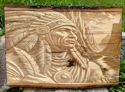 Native American Close Up Profile Live Edge Rectangular Plaque
