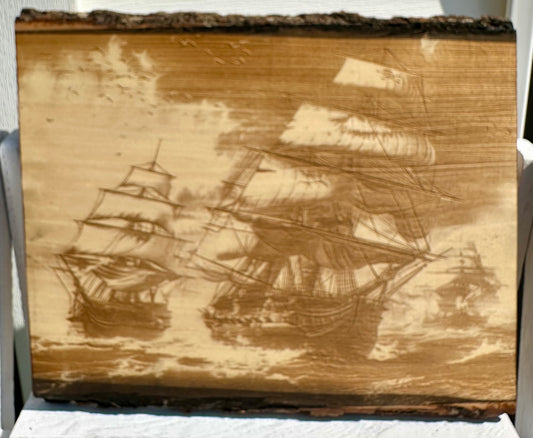 Tall Ships Live Edge Rectangular Plaque