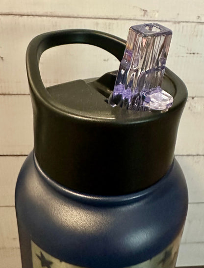 40oz. Insulated Water Bottle with Collapsible Straw Lid - Navy, Keep Calm and Go Fishing