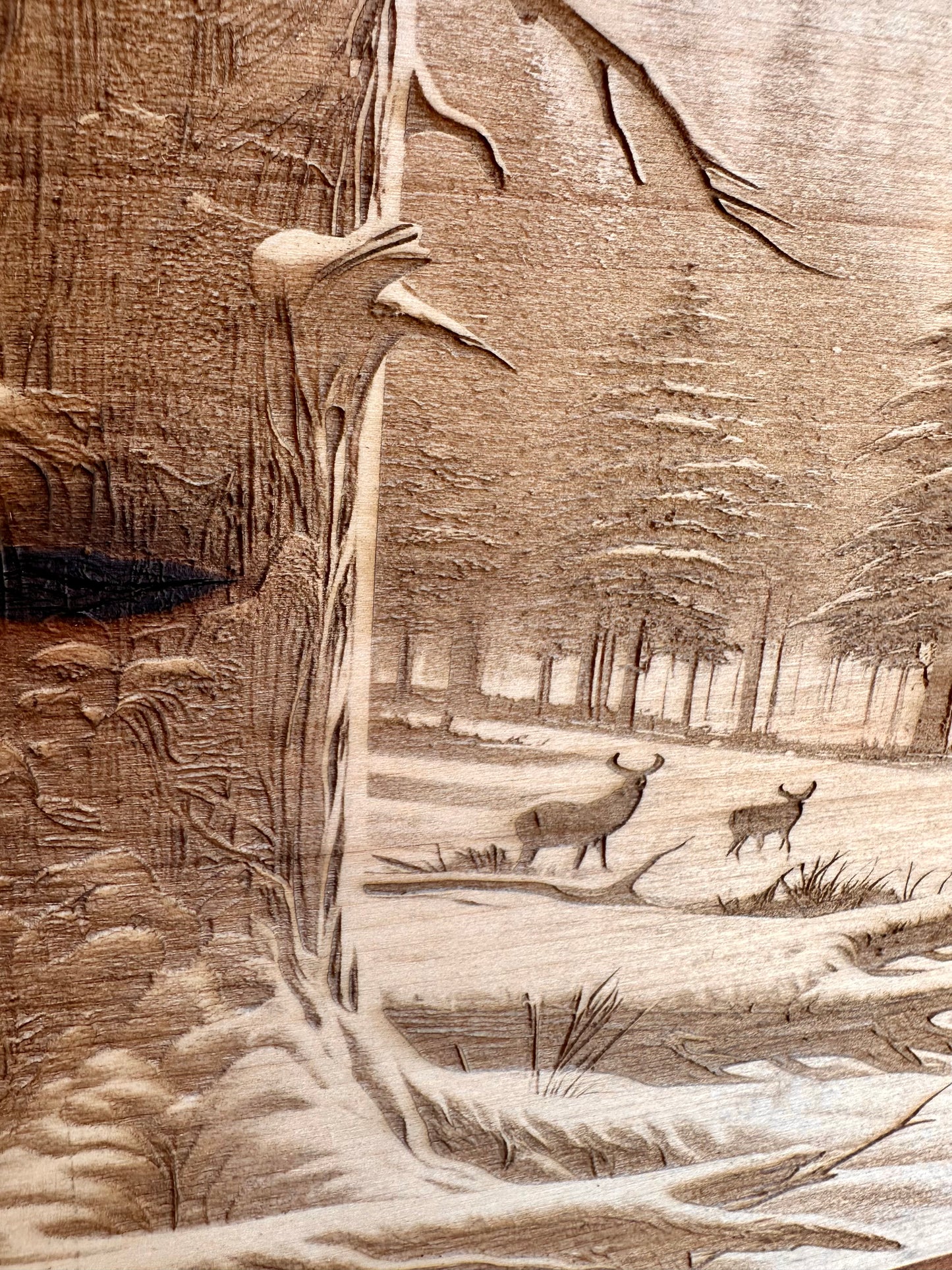 Deer in Woods Near and Far Live Edge Rectangular Plaque