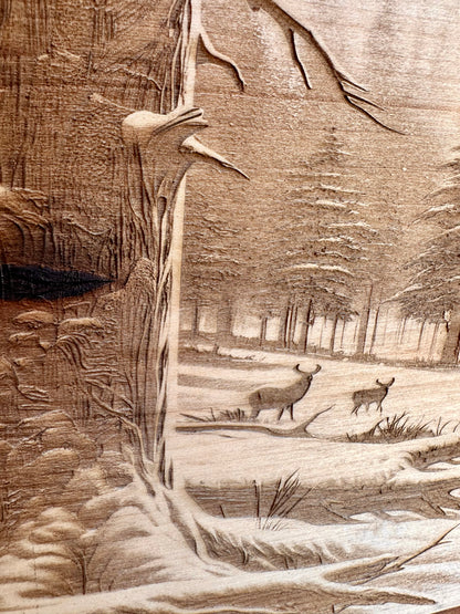Deer in Woods Near and Far Live Edge Rectangular Plaque