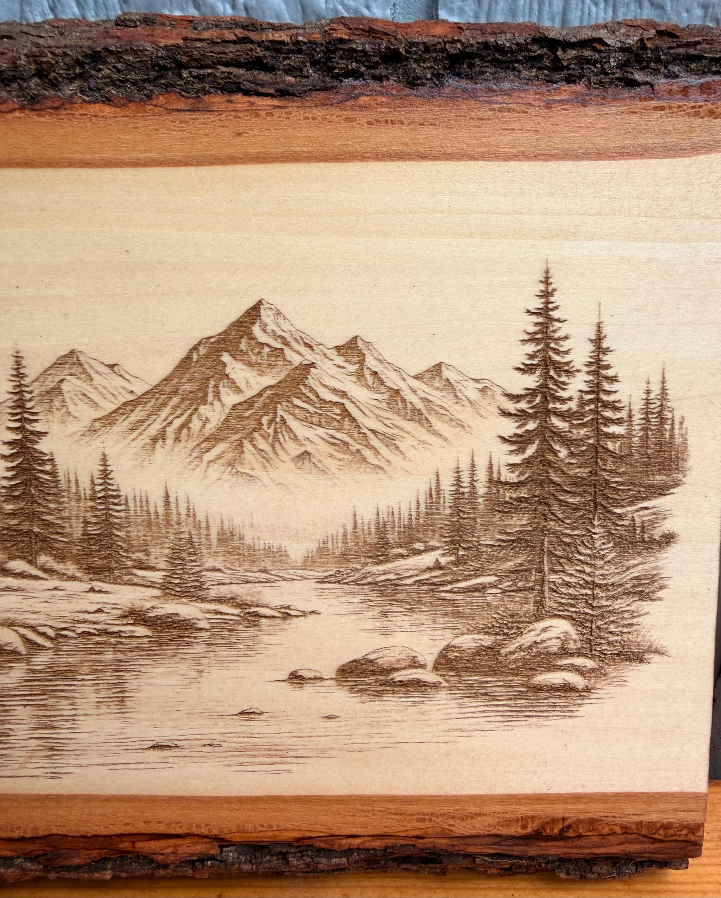 Plaque Live Edge Rectangular - Creekside Log Cabin in the Mountains