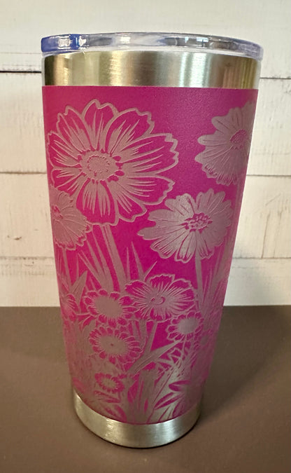 20oz. Insulated Travel Tumbler with Slide Lid - Fuchsia with Wildflowers