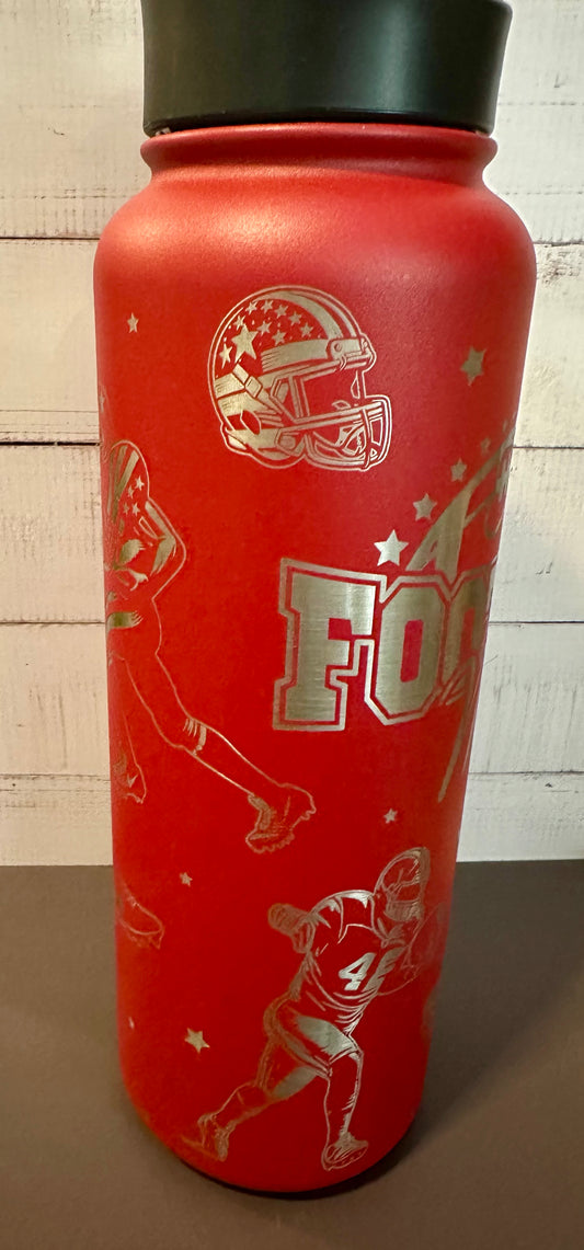 40oz. Insulated Water Bottle with Collapsible Straw Lid - Red, Football Mom