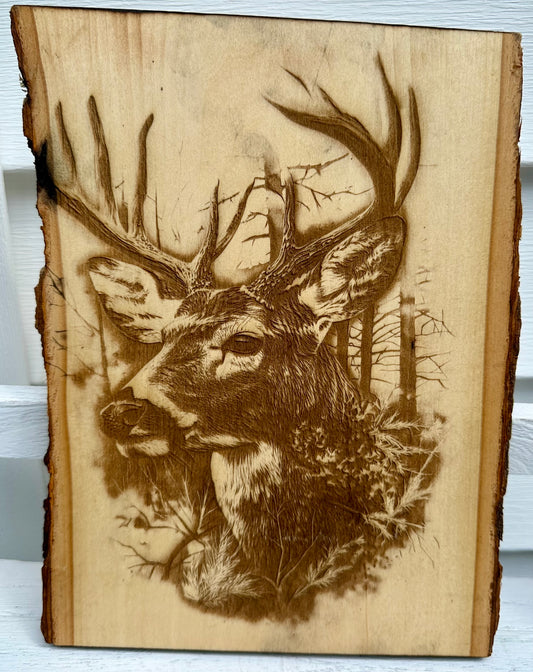 Deer Head Up Close Live Edge Rectangular Plaque