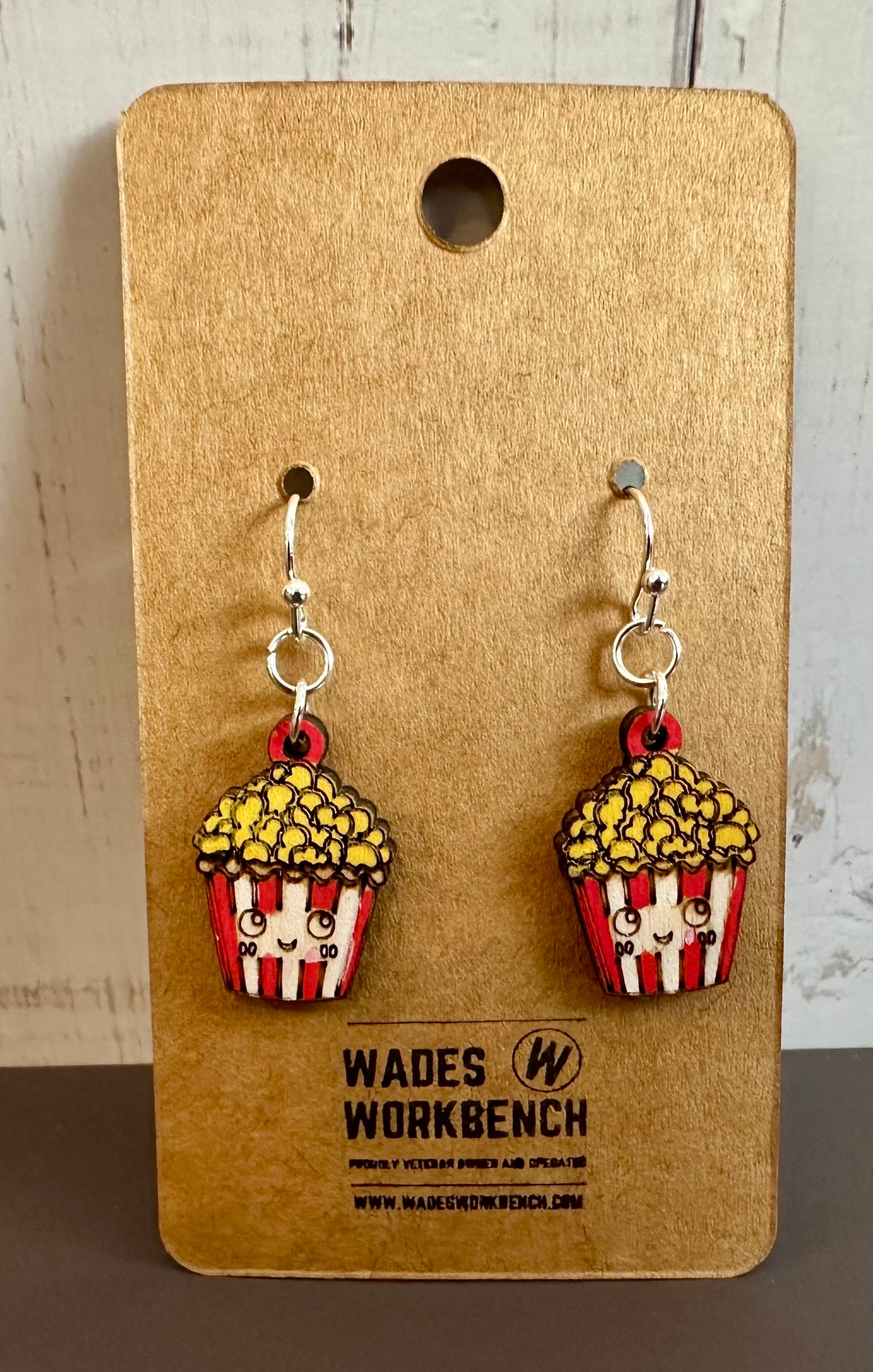 Wooden Engraved Dangle Earrings - Popcorn