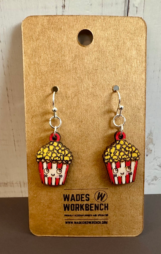 Wooden Engraved Dangle Earrings - Popcorn