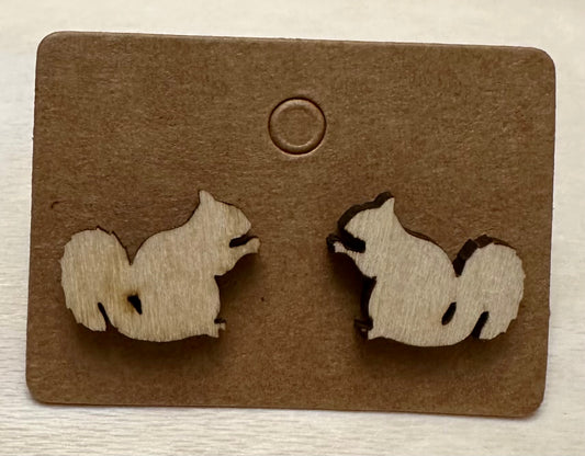 Wooden Engraved Earrings - Squirrels