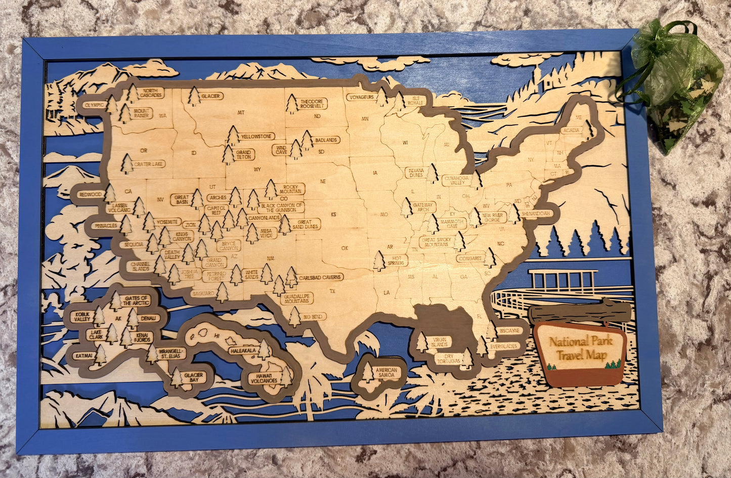 3D National Park Map Visit Tracker - Blue Landscapes