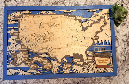 3D National Park Map Visit Tracker - Blue Landscapes