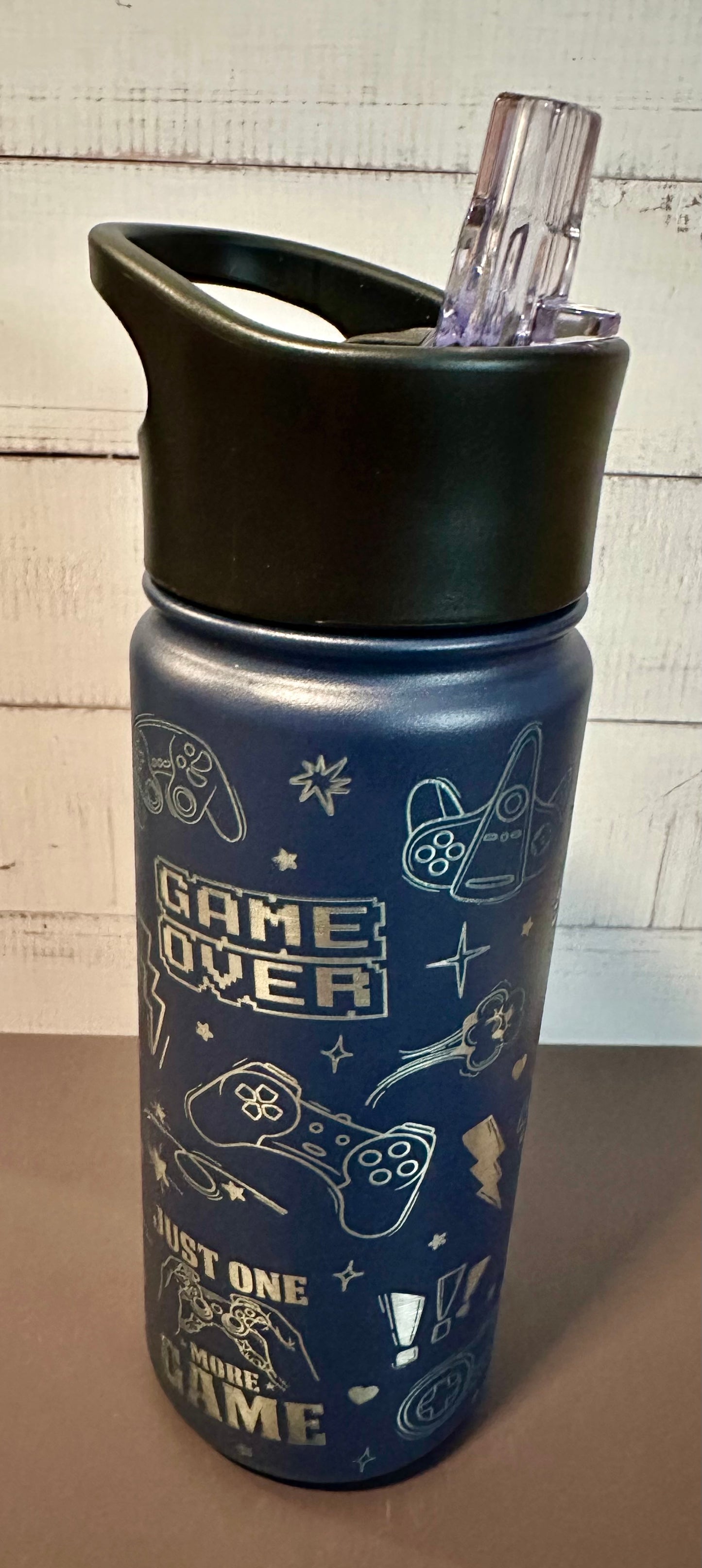 16oz. Insulated Water Bottle with Straw Lid - Navy, Video Gaming