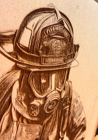 Plaque Live Edge Rectangular - Firefighter in Gear