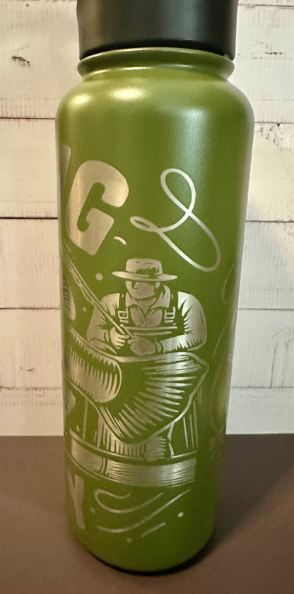 40oz. Insulated Water Bottle with Collapsible Straw Lid - Green, Faith Collage