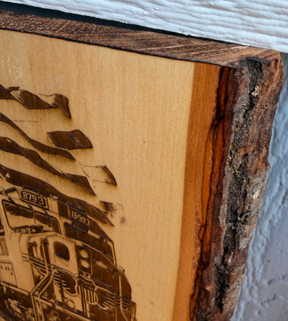 Plaque Live Edge Rectangular - Train 8793 with Flag and Desert Road