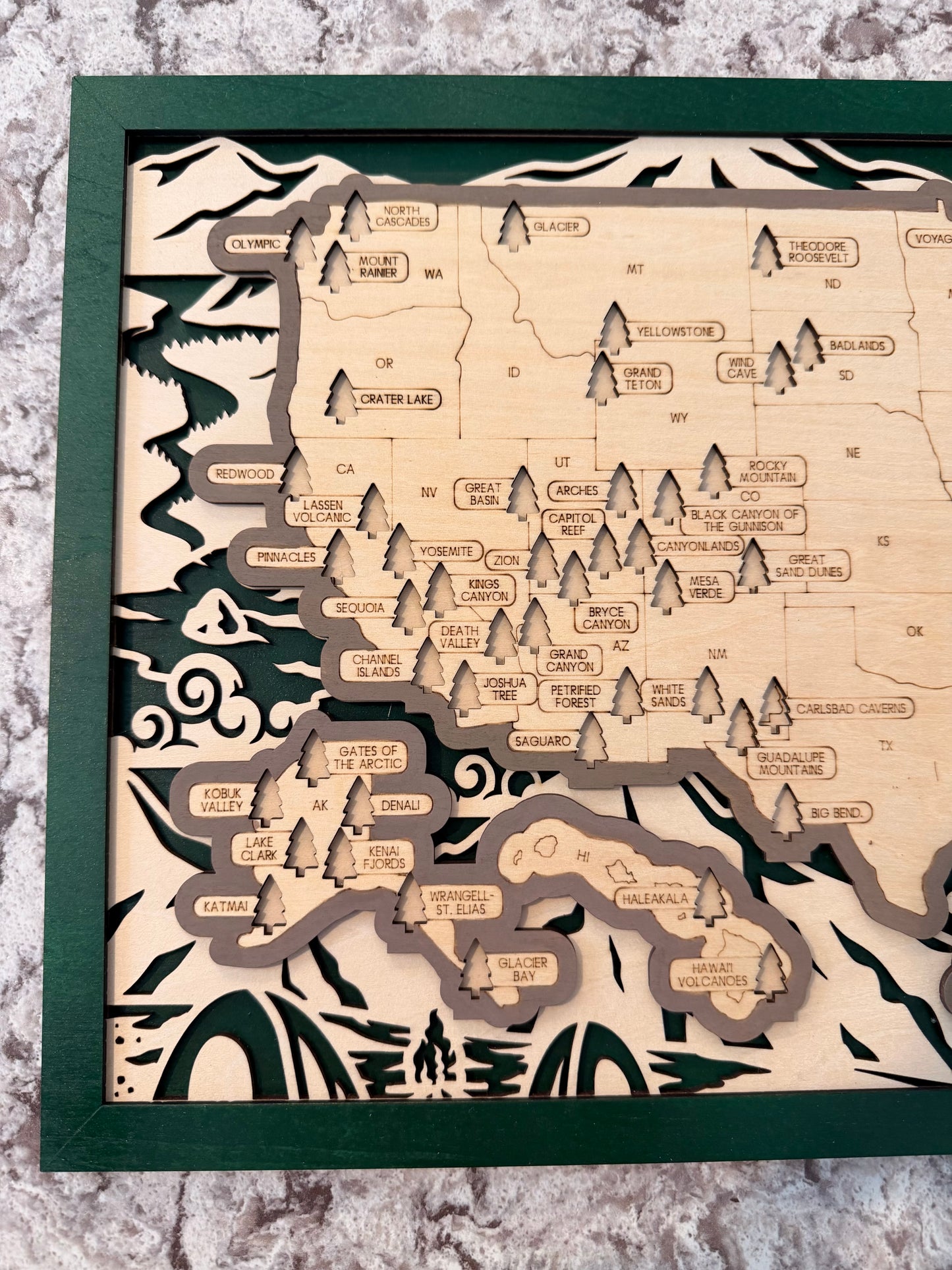 3D National Park Map Visit Tracker - Green Outdoor Activities