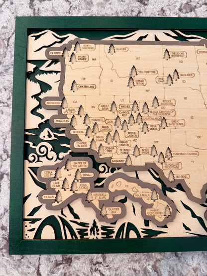3D National Park Map Visit Tracker - Green Outdoor Activities