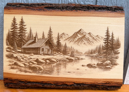 Plaque Live Edge Rectangular - Creekside Log Cabin in the Mountains