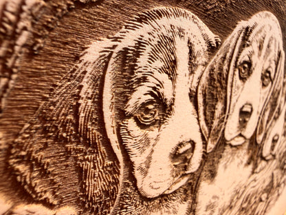 Plaque Live Edge Rectangular - Three Beagle Puppies