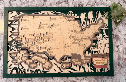3D National Park Map Visit Tracker - Green Outdoor Activities