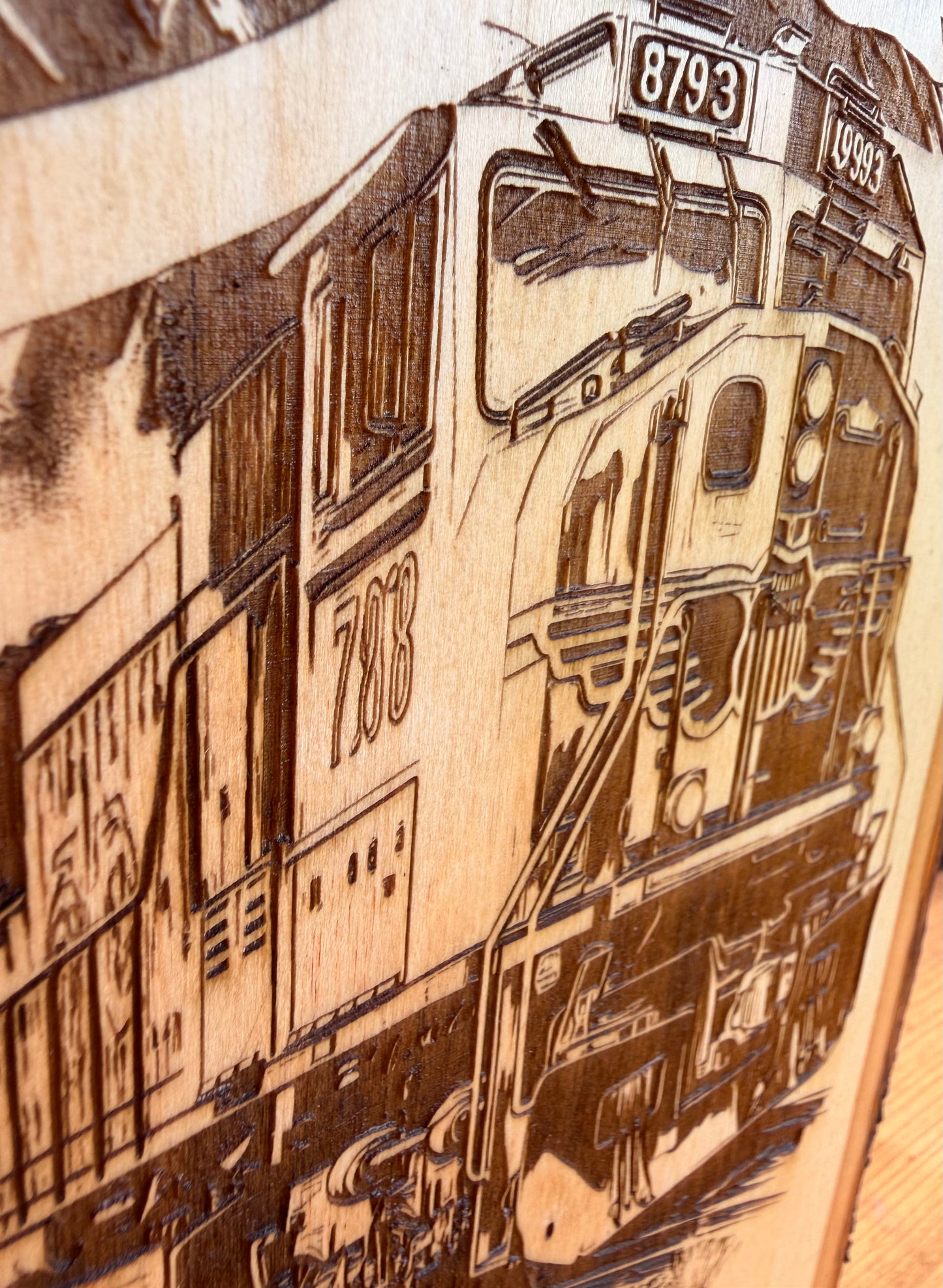 Plaque Live Edge Rectangular - Train 8793 with Flag and Desert Road