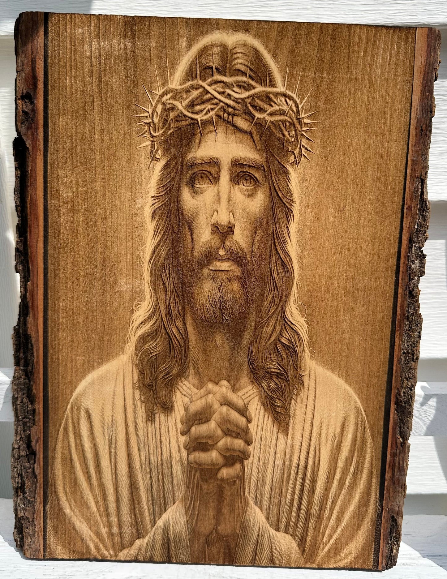 Jesus Up Close Live Edge Rectangular Plaque