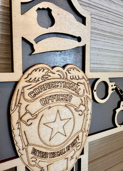 3D Layered and Engraved Wood Cross - Correctional Officer