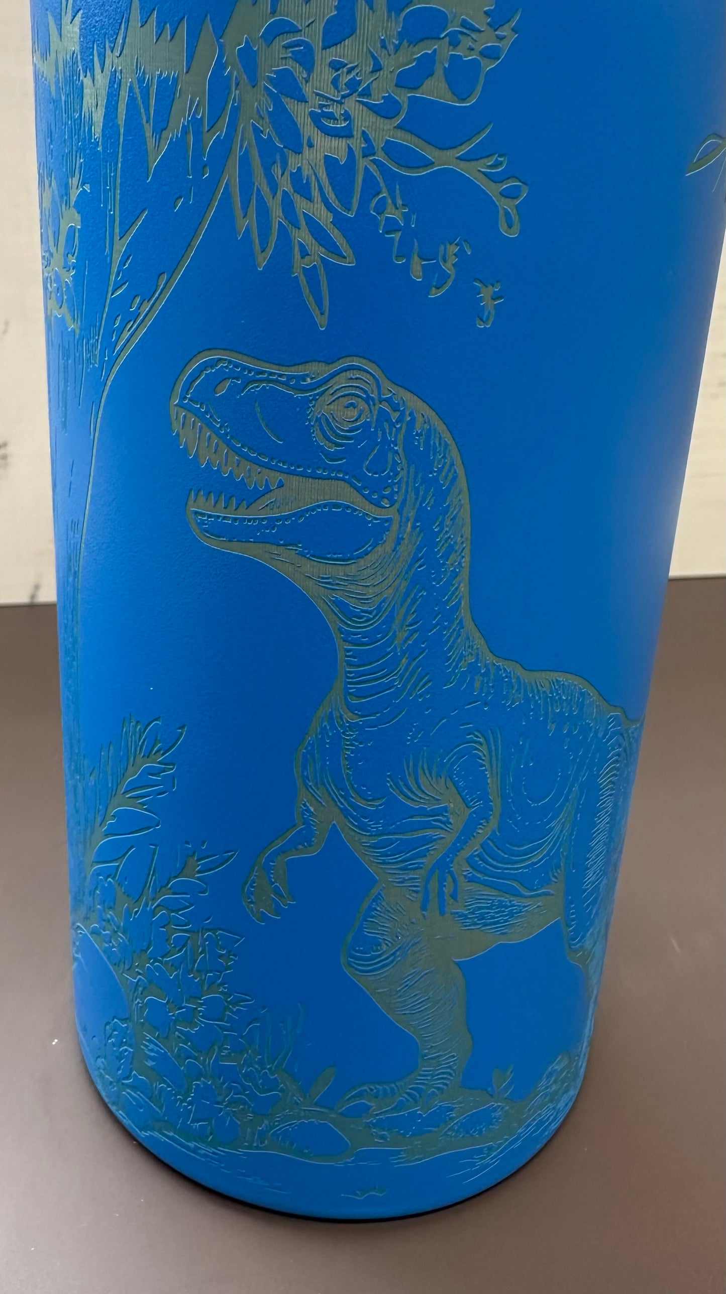 16oz. Insulated Water Bottle with Straw Lid and Built in Lid Handle - Blue with Dinosaur