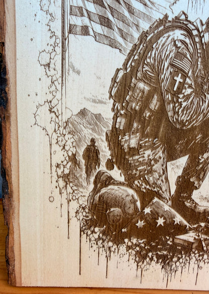 Plaque Live Edge Rectangular - Praying Soldier