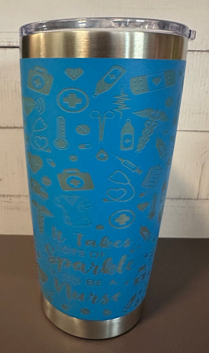 20oz. Insulated Travel Tumbler with Slide Lid - Blue Nurse Collage