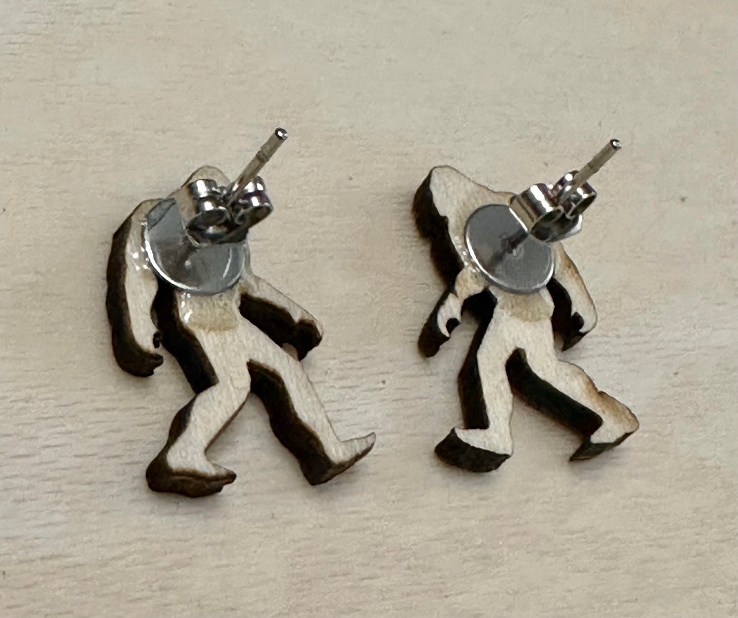 Wooden Engraved Earrings - Sasquatch / Bigfoot / Yeti