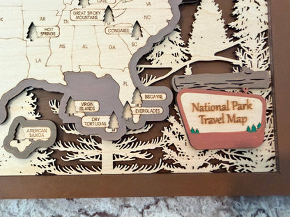 3D National Park Map Visit Tracker - Brown Tree Lines