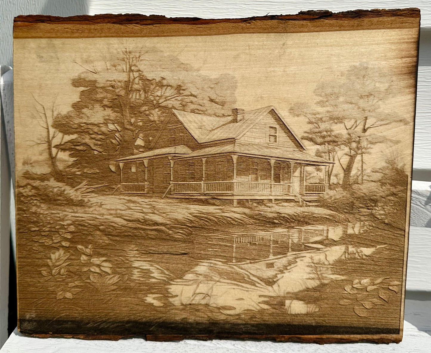 Waterfront Wrap Around Porch House Live Edge Rectangular Plaque