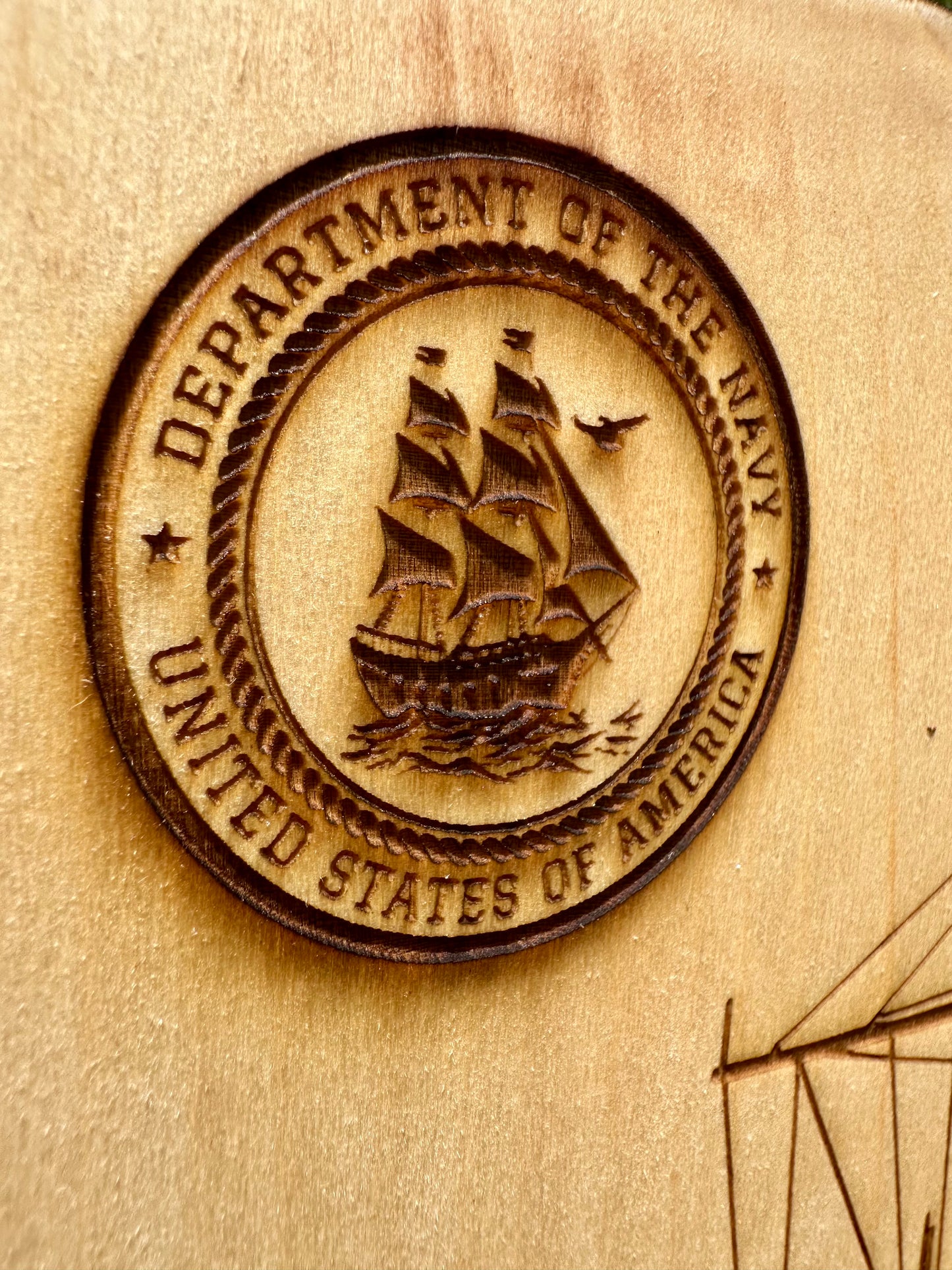 Military Dual Navy Seals with Naval Ship Live Edge Rectangular Plaque