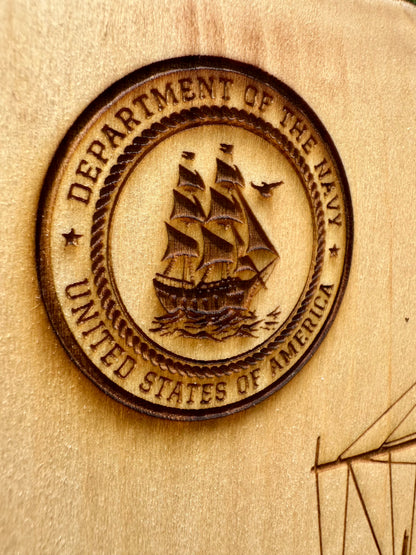 Military Dual Navy Seals with Naval Ship Live Edge Rectangular Plaque