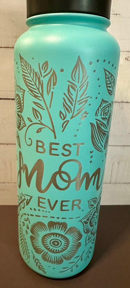 40oz. Insulated Water Bottle with Collapsible Straw Lid - Teal, Best Mom Ever