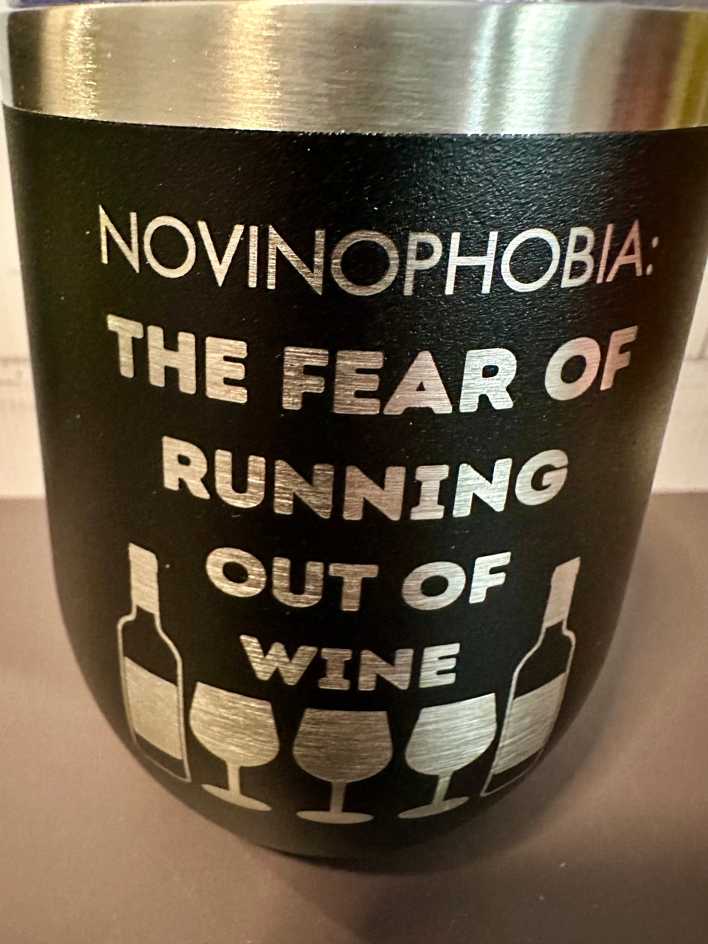 Fear of Running Out of Wine - Black - 12oz Stainless Steel Double Wall Vacuum Insulated Wine Tumbler with Lid