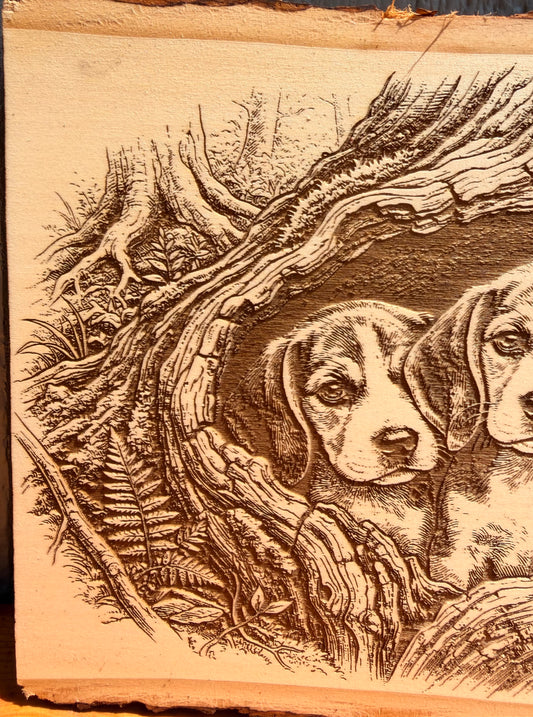 Plaque Live Edge Rectangular - Three Beagle Puppies