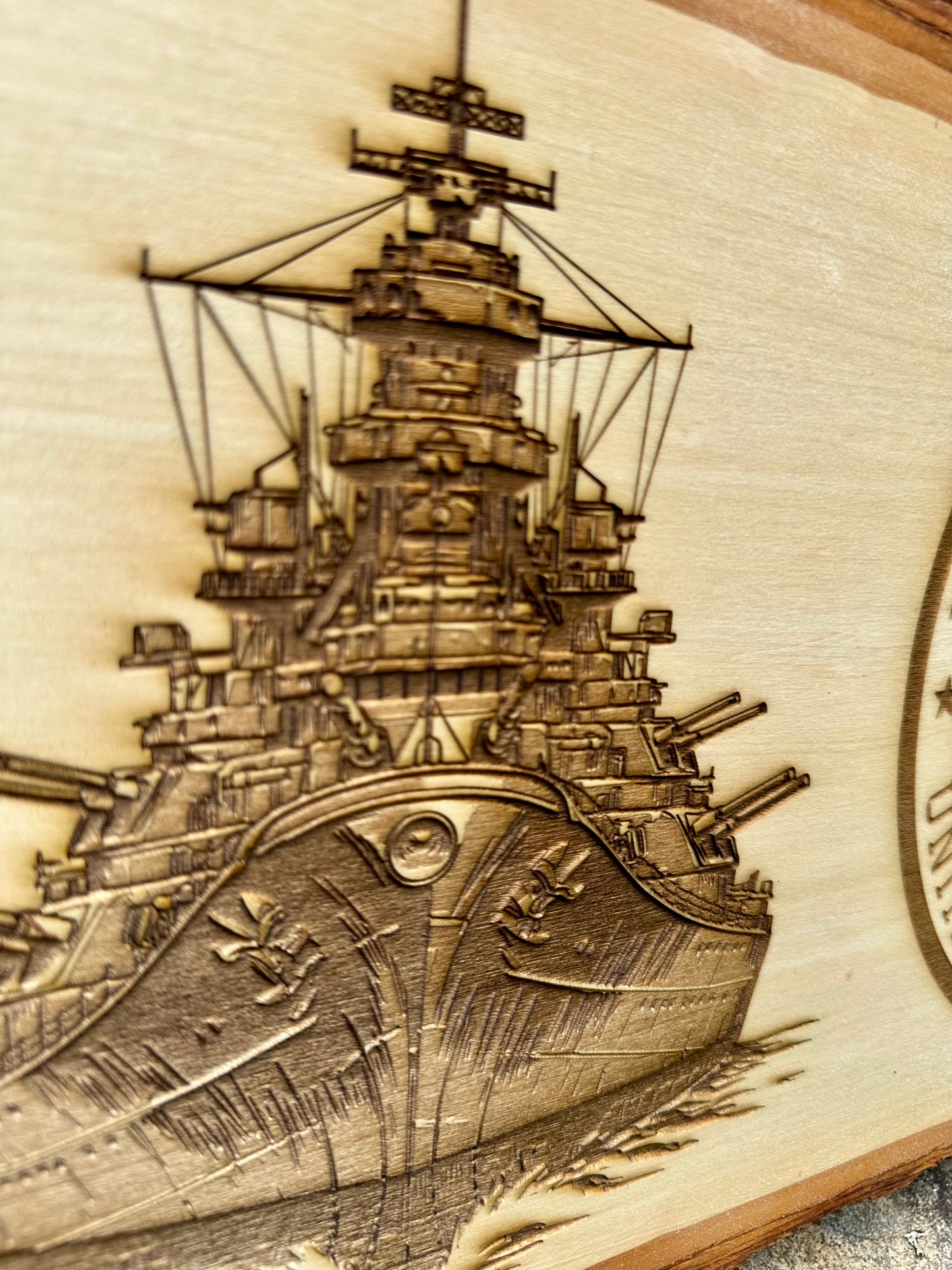 Military Navy Seal with Naval Ship Live Edge Rectangular Plaque