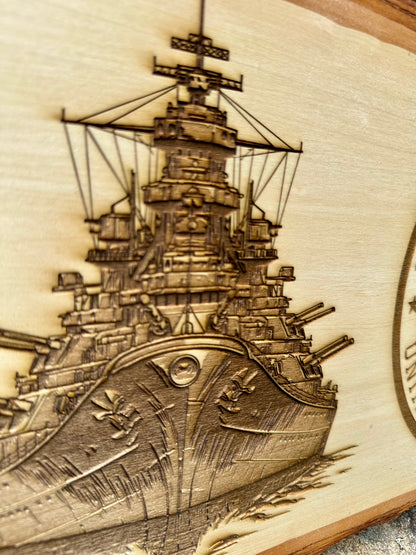 Military Navy Seal with Naval Ship Live Edge Rectangular Plaque